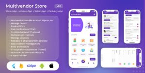 Multivendor Store (Amazon, Flipkart, Walmart) with Seller App, Admin App and Delivery App (4 Apps)