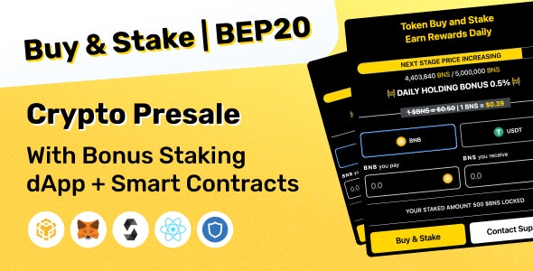 Buy Stake | BEP20 Crypto Presale With Bonus Staking dApp + Smart Contracts