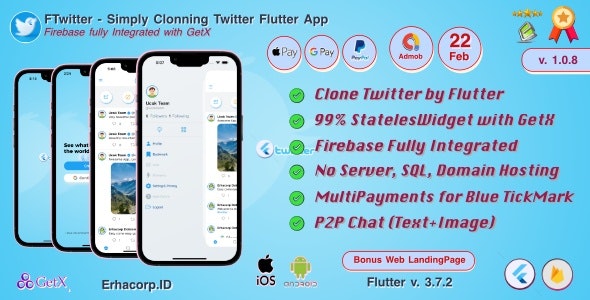 FTwitter - Clone Simply Twitter Flutter App with Multi Payments | Firestore | GetX