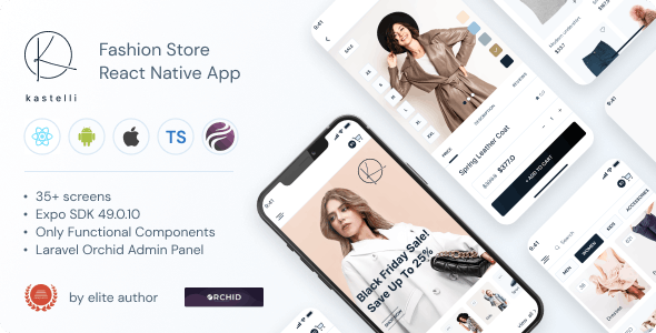 Kastelli - Fashion Store React Native App | Expo SDK 49.0.10 | TypeScript | Admin Panel