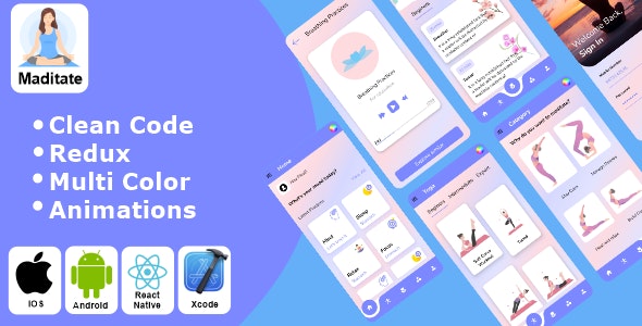 Meditate - Yoga and Meditation App React Native iOS/Android App Template