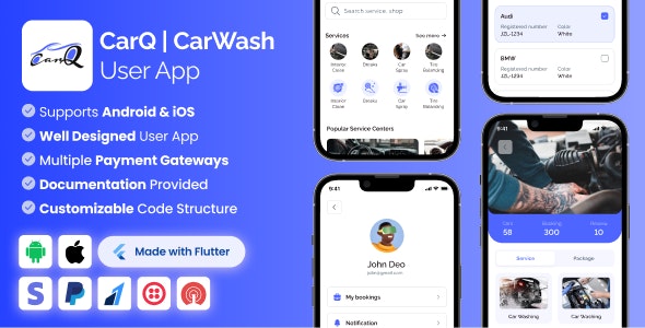 User App for CarQ Car Wash Marketplace SAAS Flutter App