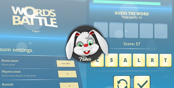 Words Battle - HTML5, Construct 3 (c3p), mobile adaptive, words education game template