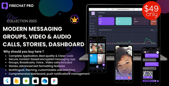 FireChat Pro -  Flutter Modern  Messaging - Group Chat - Video Calls - Voice Calls - Complete App