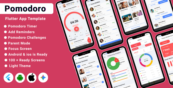 Pomodoro Timer Flutter App Template | Focus  Time Management App