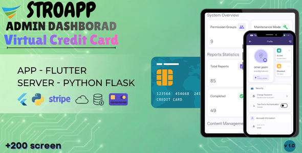 Admin Panel Virtual Card  Digital Wallet | Flutter App with Python Flask
