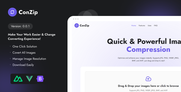 ConZip – Nuxt Js Fast and Easy JPG, PNG, WebP, JPEG Image Compression  Conversion