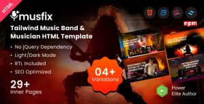 Musfix – Tailwind Music Band  Musician HTML Template